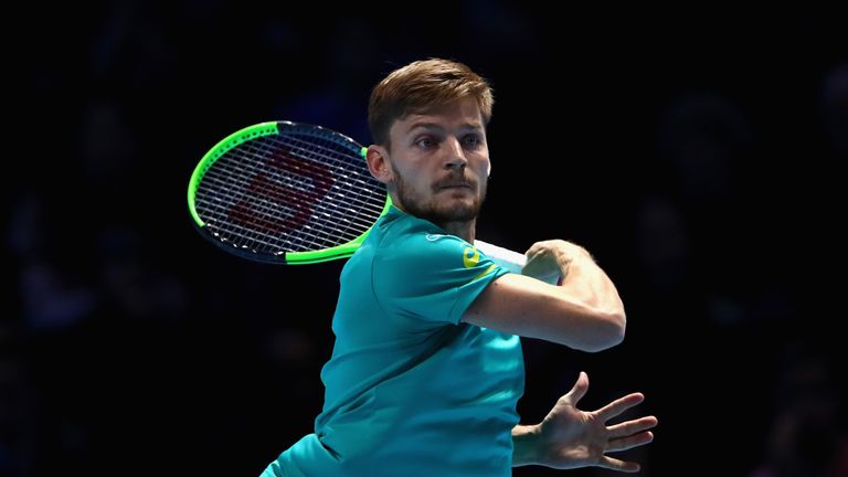 David Goffin of Belgium plays a forehand  during the singles final against Grigor Dimitrov of Bulgaria
