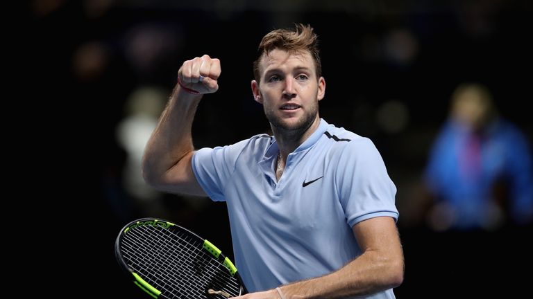 Jack Sock of The United tates celebrates victory during the singles match against Marin Cilic of Croatia
