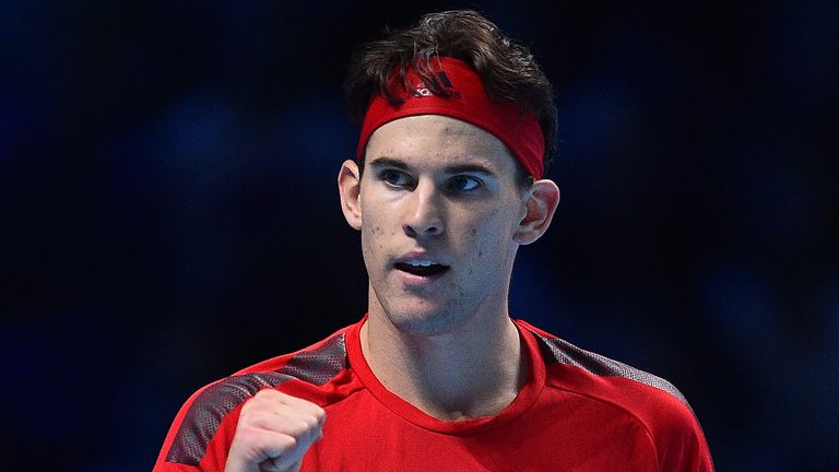Austria's Dominic Thiem reacts after winning the second set against Bulgaria's Grigor Dimitrov during day two of the ATP World Tour Finals tennis tournamen
