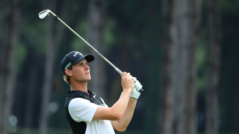 ANTALYA, TURKEY - NOVEMBER 04:  Thomas Pieters of Belgium hits his second shot on the 1st hole during the third round of the Turkish Airlines Open at the R