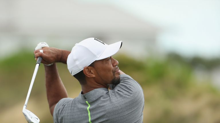 NASSAU, BAHAMAS - DECEMBER 03:  Tiger Woods of the United States hits his tee shot on the second hole during round three of the Hero World Challenge at Alb