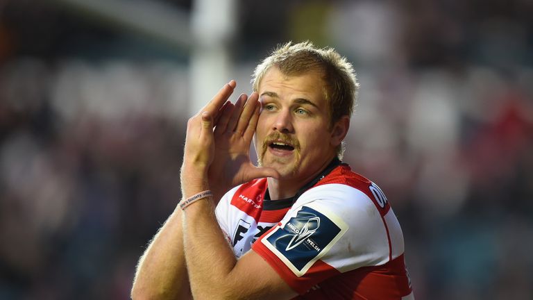 LEICESTER, ENGLAND - NOVEMBER 04:  Tom Hudson Gloucester Rugby during the Anglo-Welsh Cup match at Welford Road on November 4, 2017 in Leicester, England. 