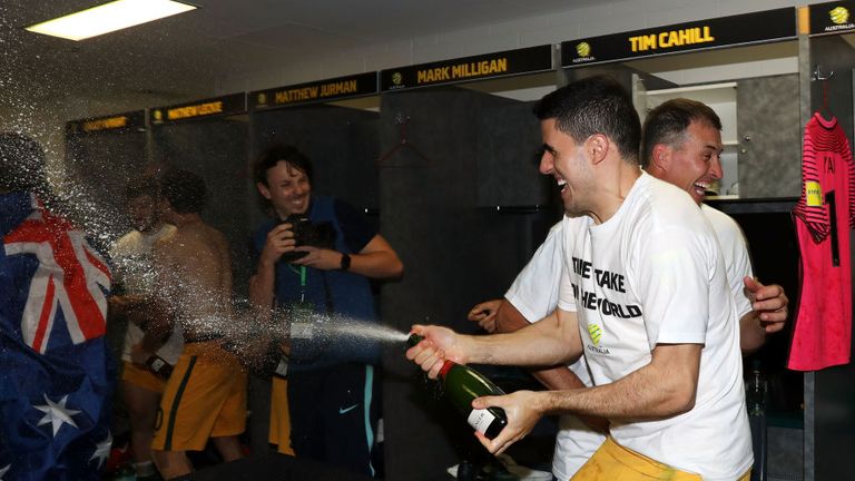 Tommy Rogic of Australia celebrate victory over Honduras