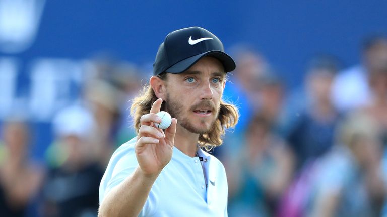 DUBAI, UNITED ARAB EMIRATES - NOVEMBER 18:  Tommy Fleetwood of England acknowledges the crowd on the 18th hole during the third round of the DP World Tour 