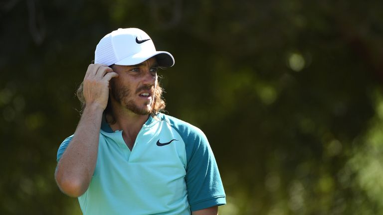 DUBAI, UNITED ARAB EMIRATES - NOVEMBER 19:  Tommy Fleetwood of England reacts to his tee shot on the 4th hole during the final round of the DP World Tour C