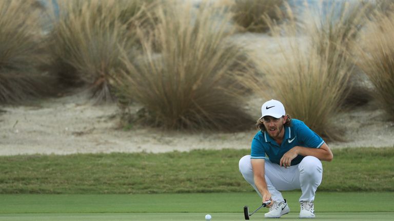 NASSAU, BAHAMAS - NOVEMBER 30:  Tommy Fleetwood of England lines up a putt on the 13th green during the first round of the Hero World Challenge at Albany, 