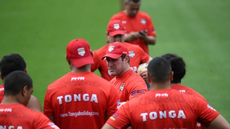 AUCKLAND, NEW ZEALAND - NOVEMBER 21:  Tonga coach Kristian Woolf during a Tonga Rugby League World Cup training session at Mt Smart Training Field.