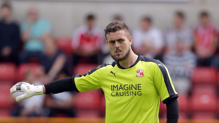 SWINDON, ENGLAND - JULY 11:  Tyrell Belford of Swindon Town in action during the Pre Season Friendly match between Swindon Town and Everton at the County G