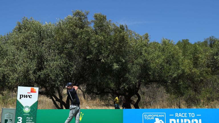 SUN CITY, SOUTH AFRICA - NOVEMBER 10:  Tyrrell Hatton of England tees off on the 3rd hole during the second round of the Nedbank Golf Challenge at Gary Pla