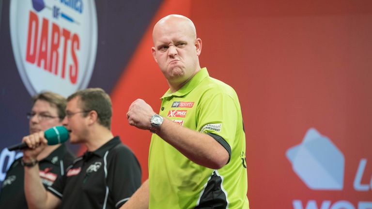 FREE PICTURES Courtesy of PDC, 3rd November 2017,Braehead ,Glasgow,
Ladbrokes World Series of Darts Finals 2nd Round,
Match 6 Michael van Gerwen v Max Hoop