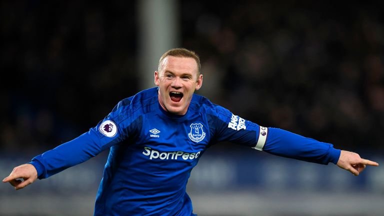 Wayne Rooney celebrates his and Everton's second goal