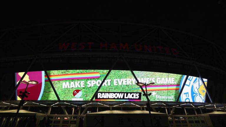 West Ham's London Stadium lights up in support of the Rainbow Laces campaign