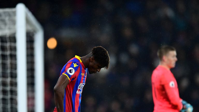 LONDON, ENGLAND - NOVEMBER 18:  Wilfried Zaha of Crystal Palace shows dejection after the 2-2 draw in the Premier League match between Crystal Palace and E