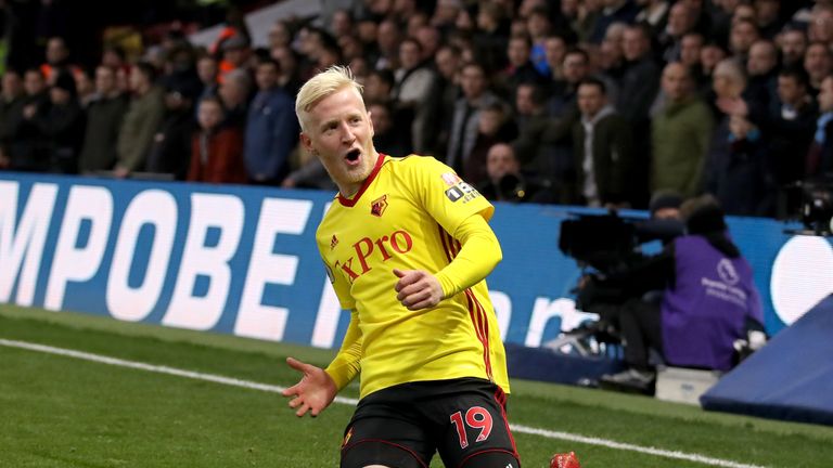 Watford's Will Hughes celebrates his first-half strike