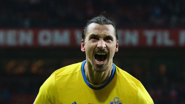 COPENHAGEN, DENMARK - NOVEMBER 17:  Zlatan Ibrahimovic of Sweden celebrates after the UEFA EURO 2016 Qualifier Play-Off Second Leg match between Denmark an