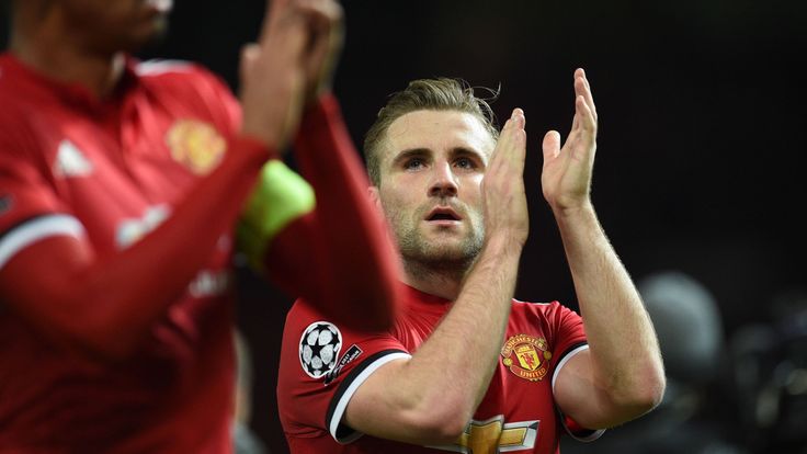 Manchester United's English defender Luke Shaw applauds supporters as he leaves after the UEFA Champions League Group A football match against CSKA Moscow