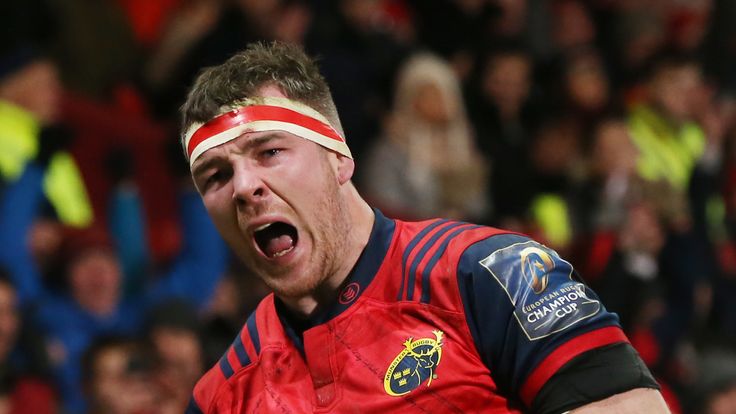 Munster's Peter O'Mahony celebrates a try during the European Rugby Champions Cup, Pool Four match at Thomond Park, Limerick.