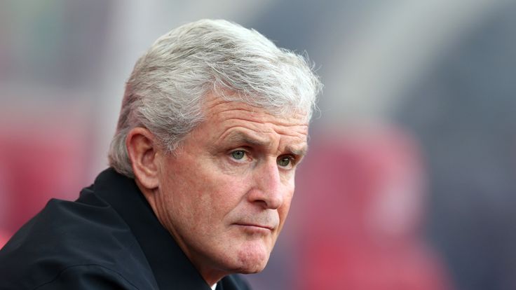 Mark Hughes looks on prior to the Premier League match between Stoke City and West Bromwich Albion