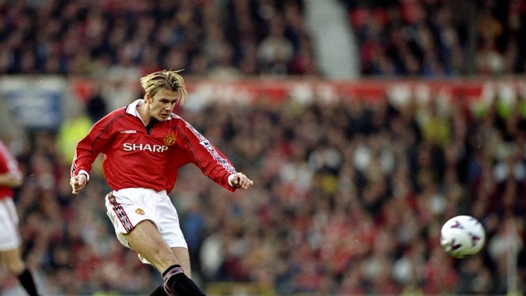David Beckham during Manchester United's treble winning season of 1998-99