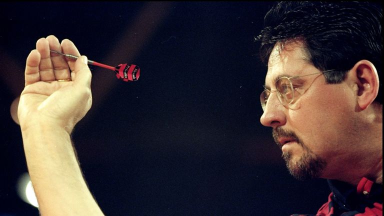 Jan 1999:  Dennis Priestley of England in action during the PDC World Darts Championships in Purfleet in Essex, England. \ Mandatory Credit: John Gichigi /