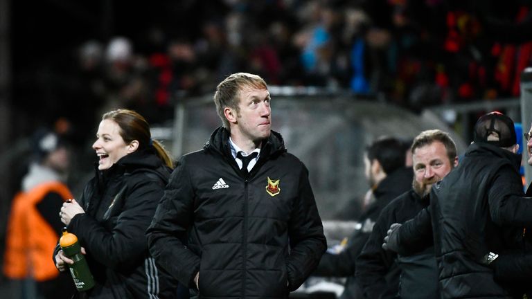 Ostersunds coach Graham Potter attends the UEFA Europa League match versus Athletic Bilbao on October 18, 2017