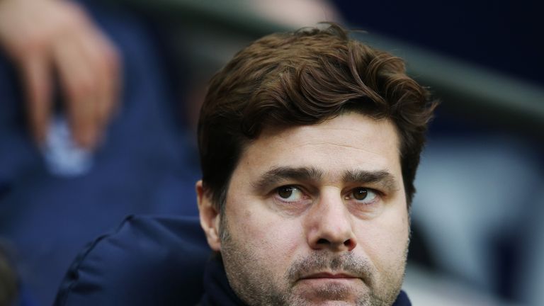 Mauricio Pochettino looks on prior to the Premier League match between Tottenham and Stoke at Wembley in December 2017