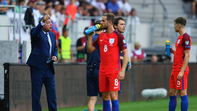 Sam Allardyce during his one match as  England manager in  September 2016 - a World Cup qualifying victory over Slovakia