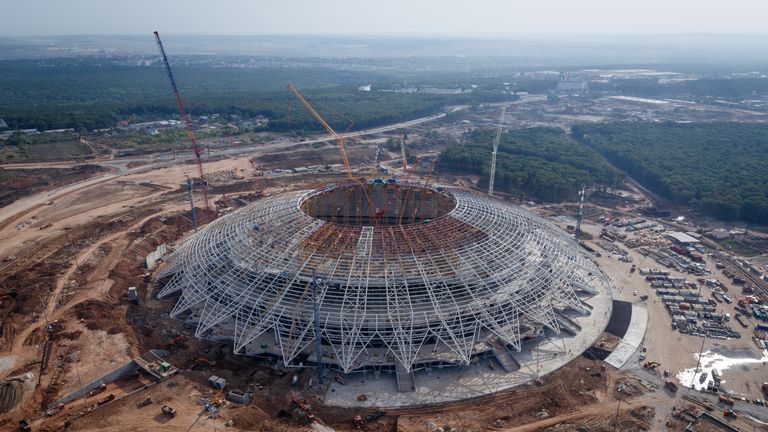 A general view of the construction site of Samara Arena on August 24, 2017 in Samara, Russia.