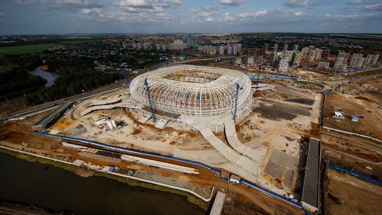 General view of the construction site of the Mordovia Arena on August 25, 2017 in Saransk, Russia. To be used at the 2018 World Cup.