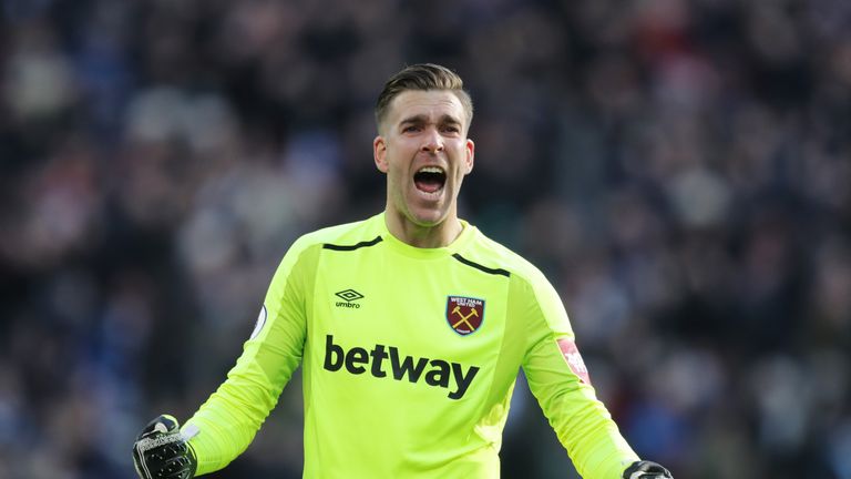 Adrian celebrates after Marko Arnautovic gives West Ham a 1-0 lead
