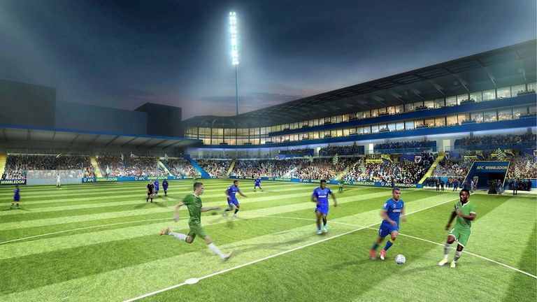 Projected image of new stadium at Plough Lane 
(Credit: AFC Wimbledon)