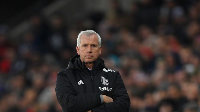 West Brom manager Alan Pardew looks on during the Premier League match at Swansea City