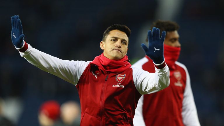 Alexis Sanchez of Arsenal gestures prior to the Premier League match between West Bromwich Albion and Arsenal at The Hawthorns