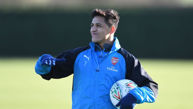 Alexis Sanchez during a training session at London Colney on December 18, 2017