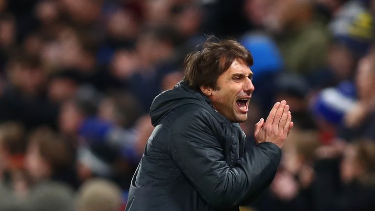 Antonio Conte, Manager of Chelsea reacts during the UEFA Champions League group C match between Chelsea FC and Atletico Madrid