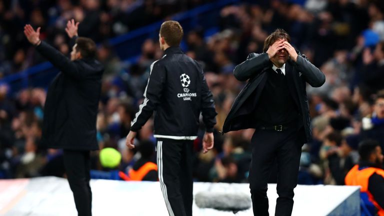 Antonio Conte reacts during the clash at Stamford Bridge