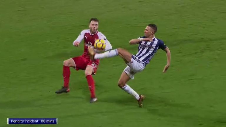 Calum Chambers was penalised for a handball in the box late on at the Hawthorns