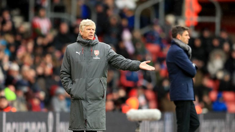 Arsene Wenger gestures during the Premier League match against Southampton