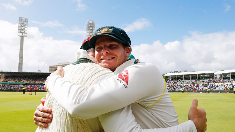 Australia captain Steve Smith celebrates winning the Ashes 