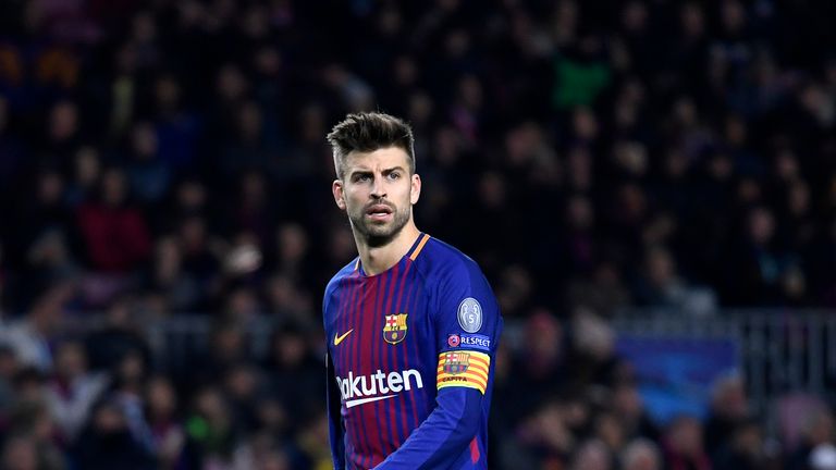 BARCELONA, SPAIN - DECEMBER 05:  Gerard Pique of Barcelona looks on during the UEFA Champions League group D match between FC Barcelona and Sporting CP at 