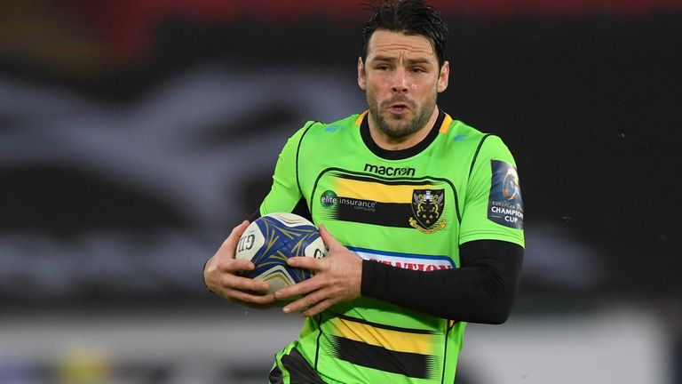 Saints fullback Ben Foden makes a break during the European Rugby Champions Cup match between Ospreys and Northampton Saints