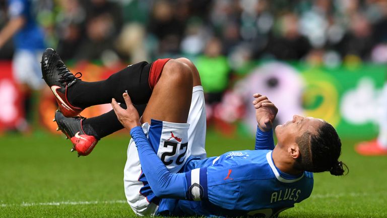 Rangers' Bruno Alves goes down with an injury