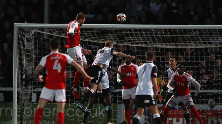 Cian Bulger rises highest to score the opening goal