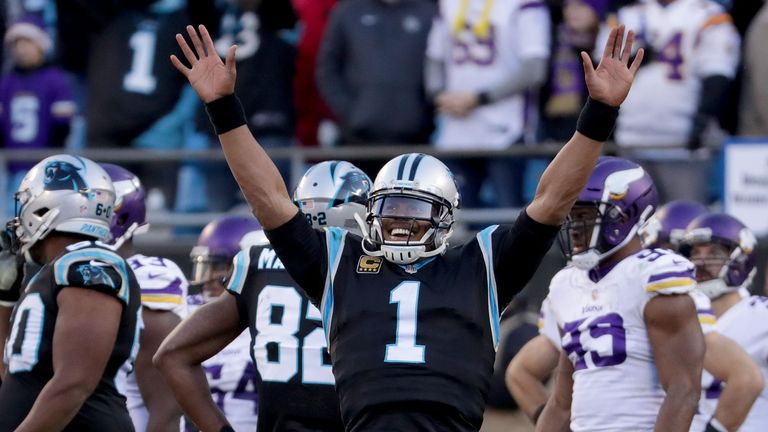 CHARLOTTE, NC - DECEMBER 10:  Cam Newton #1 of the Carolina Panthers reacts to a game winning touchdown against the Minnesota Vikings in the fourth quarter