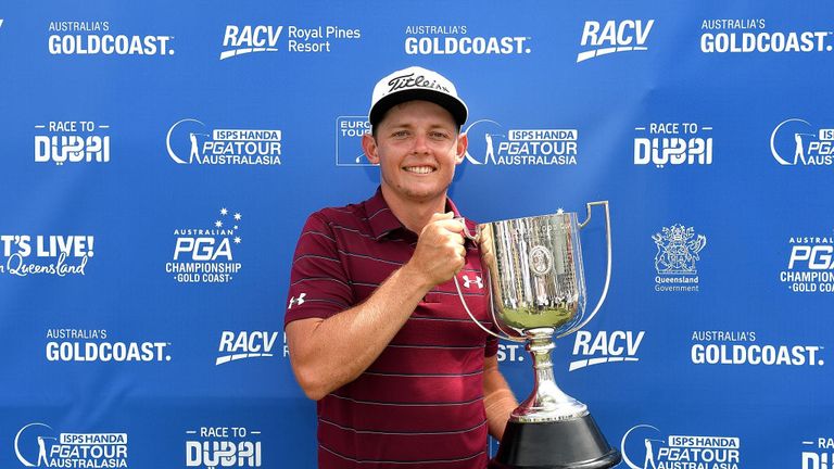 DECEMBER 03: Cameron Smith of Australia celebrates 2017 Australian PGA Championship at Royal Pines Resort on December 3, 2017 on Queensland's Gold Coast.