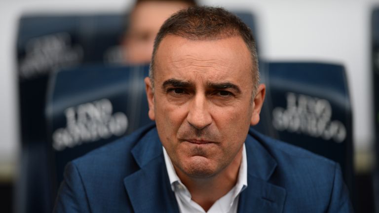 BOLTON, ENGLAND - OCTOBER 14: Carlos Carvalhal manager of Sheffield Wednesday looks on during the Sky Bet Championship match between Bolton Wanderers and S