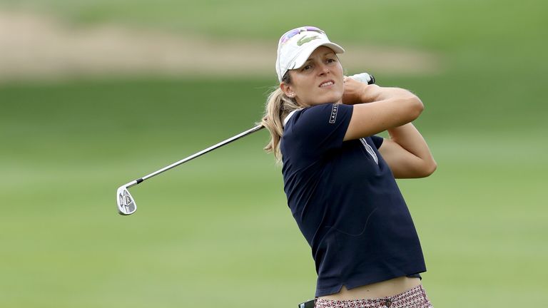 DUBAI, UNITED ARAB EMIRATES - DECEMBER 09:  Celine Herbin of France plays her second shot on the par 4, first hole during the final round of the 2017 Dubai