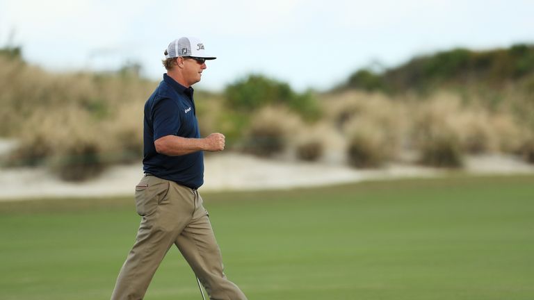 NASSAU, BAHAMAS - DECEMBER 01:  Charley Hoffman of the United States reacts to his birdie on the 18th green during the second round of the Hero World Chall