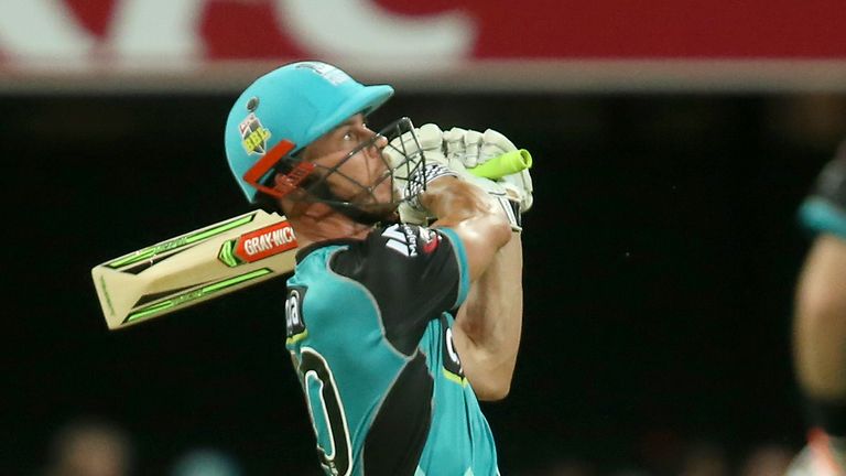 Brisbane player Chris Lynn hits the ball during the Big Bash League match between the Brisbane Heat and the Sydney Thunder