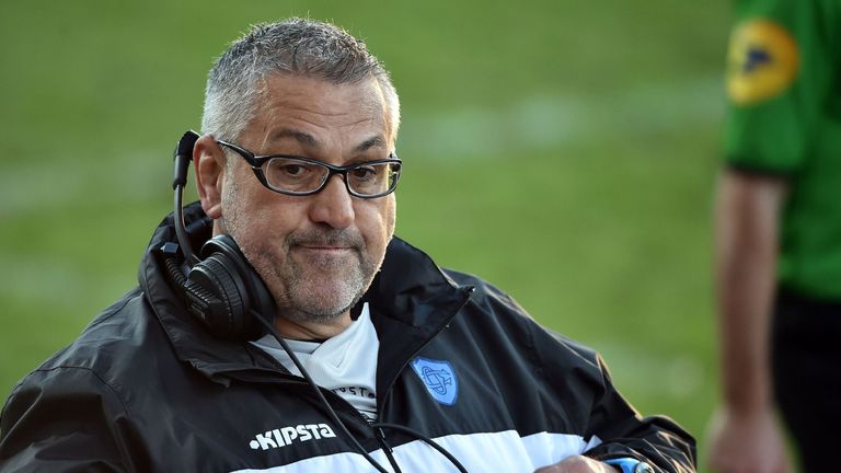Castres' head-coach Christophe Urios looks on during the French Top 14 Rugby union match between Castres and Toulon, at the Pierre Fabre Stadium, in Catsre